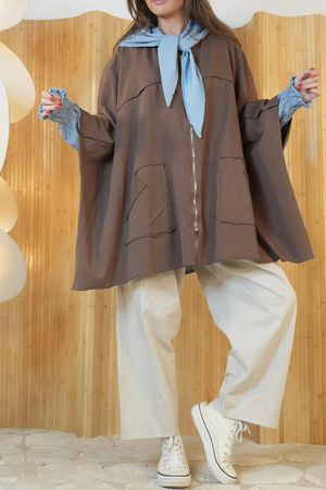 Oversized Sweatshirt Zip Cape Chocolate /7=